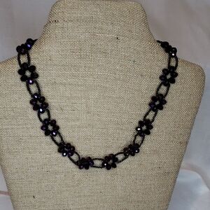 Chic Black and Purple Floral Necklace